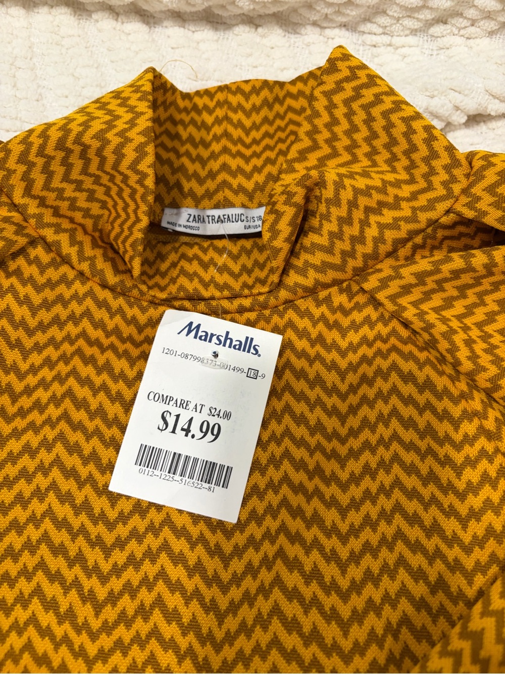 ZARA Mustard and Brown Zigzag Knit Top